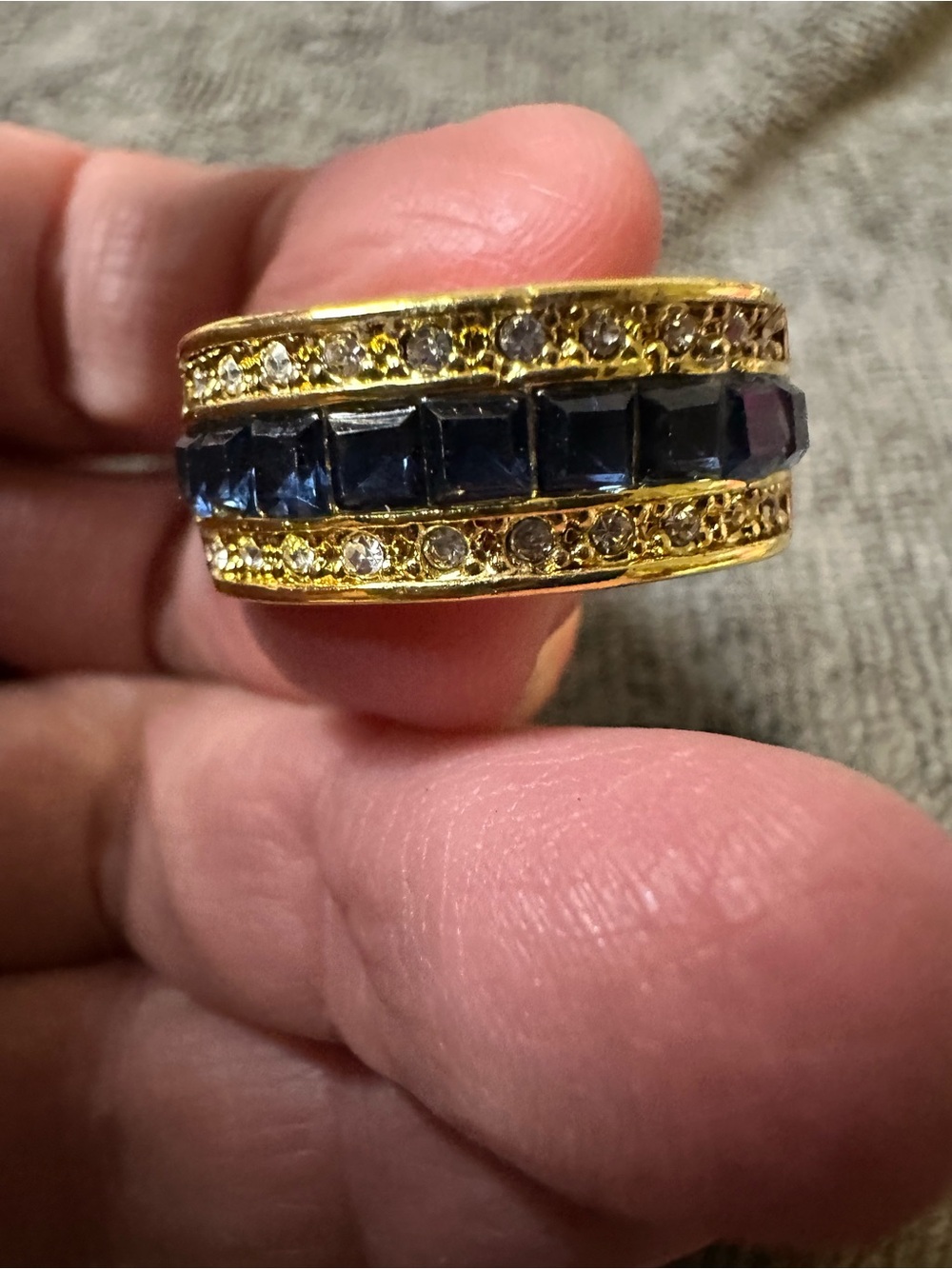 Gold-Tone Blue Crystal Band Ring - Women Jewelry size 10